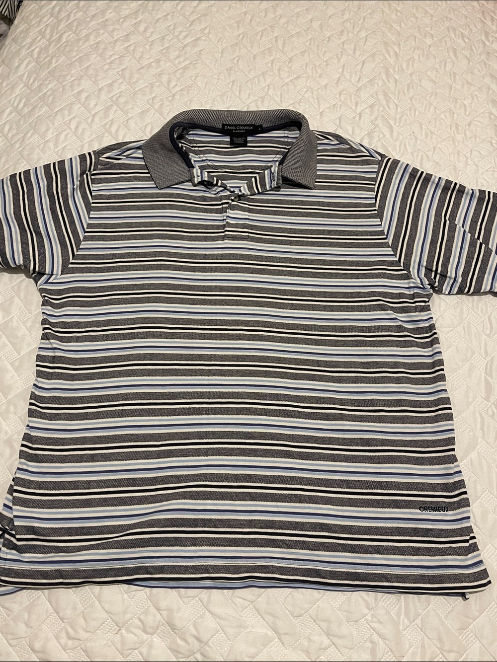 Daniel Cremieux Men’s Gray, White & Blue Striped Polo